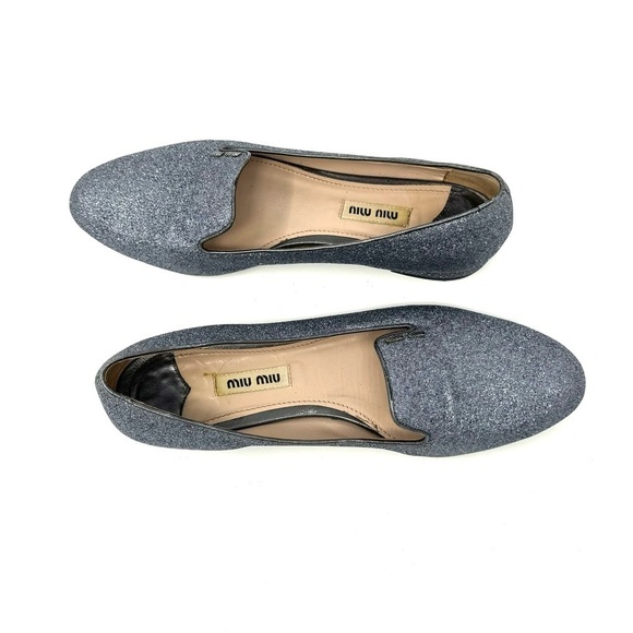 Miu Miu Ballet Flats Metallic Silver Glitter Slippers Ballerina 37 EU / 7 US - Picture 5 of 8
